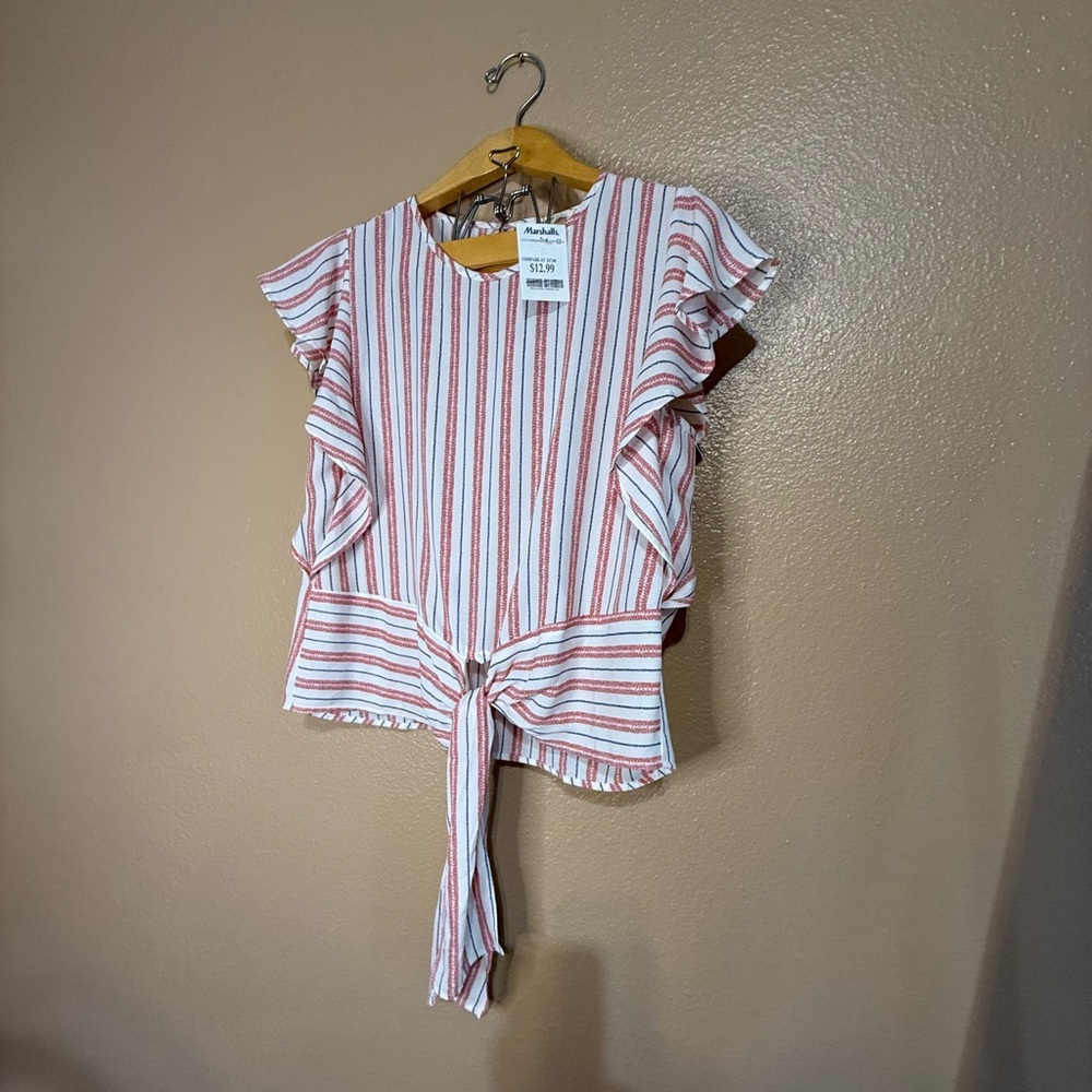 NWT NEW Monteau Los Angeles Flutter Sleeve Front Tie Top Women's Medium Size M - Picture 6 of 12